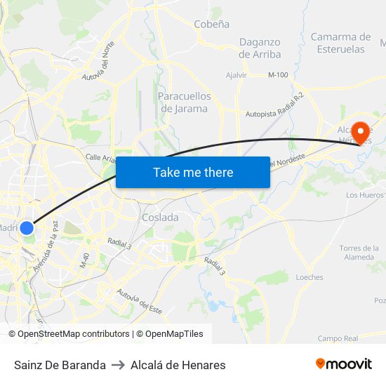 Sainz De Baranda to Alcalá de Henares map