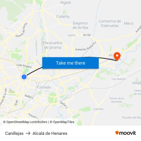 Canillejas to Alcalá de Henares map
