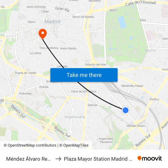Méndez Álvaro Repsol to Plaza Mayor Station Madrid Spain map