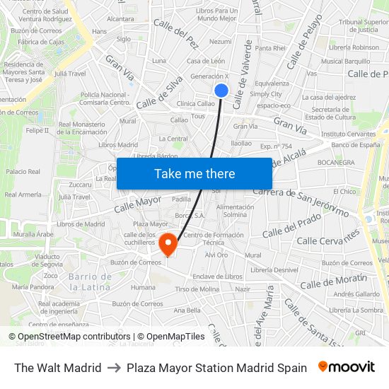 The Walt Madrid to Plaza Mayor Station Madrid Spain map
