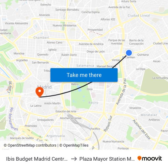 Ibis Budget Madrid Centro Las Ventas to Plaza Mayor Station Madrid Spain map