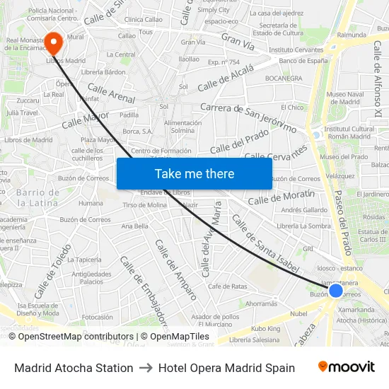 Madrid Atocha Station to Hotel Opera Madrid Spain map