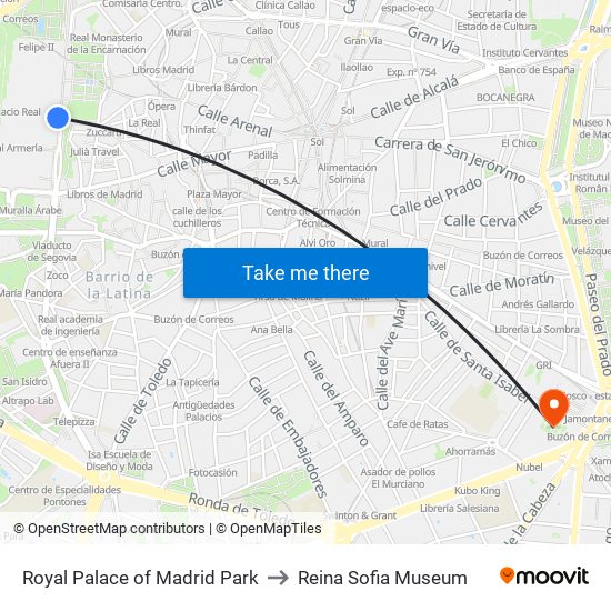 Royal Palace of Madrid Park to Reina Sofia Museum map