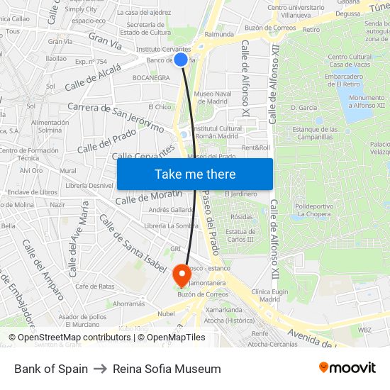 Bank of Spain to Reina Sofia Museum map