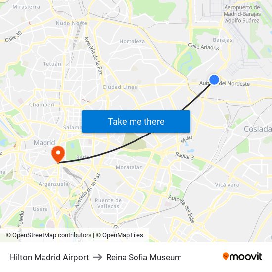 Hilton Madrid Airport to Reina Sofia Museum map