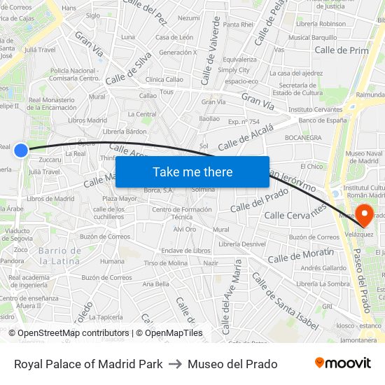 Royal Palace of Madrid Park to Museo del Prado map