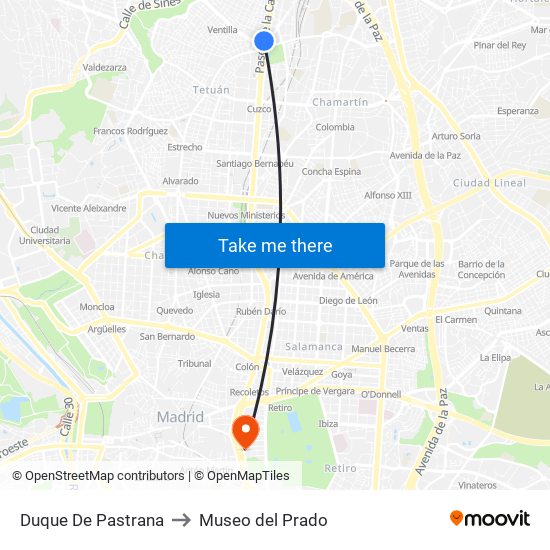 Duque De Pastrana to Museo del Prado map