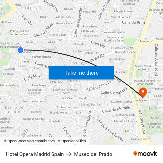 Hotel Opera Madrid Spain to Museo del Prado map