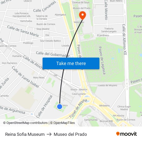Reina Sofia Museum to Museo del Prado map