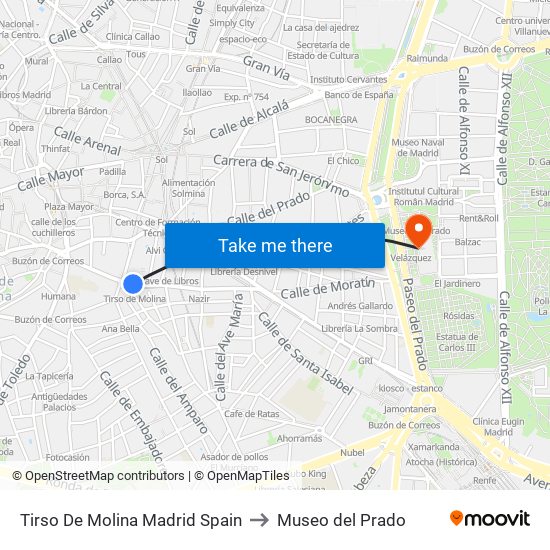 Tirso De Molina Madrid Spain to Museo del Prado map