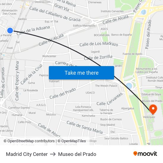 Madrid City Center to Museo del Prado map