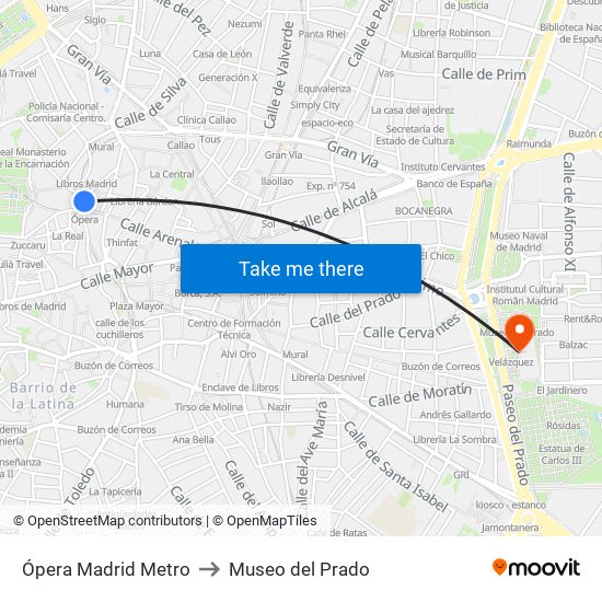 Ópera Madrid Metro to Museo del Prado map