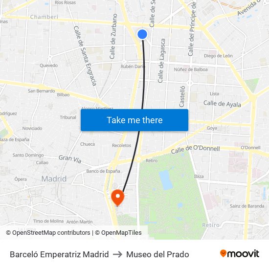 Barceló Emperatriz Madrid to Museo del Prado map