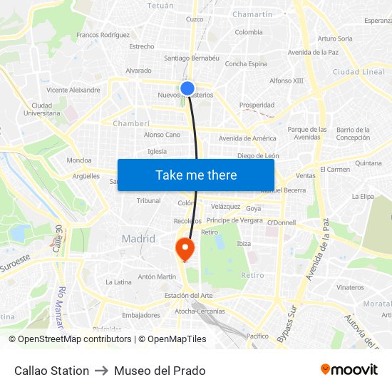 Callao Station to Museo del Prado map