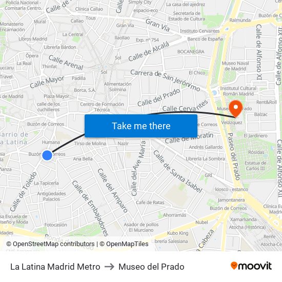 La Latina Madrid Metro to Museo del Prado map