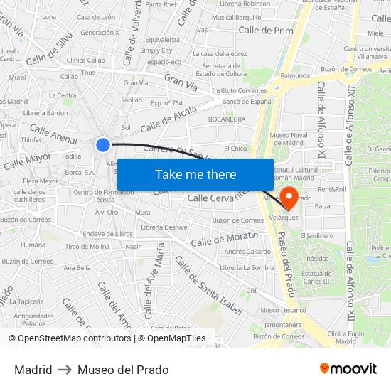 Madrid to Museo del Prado map
