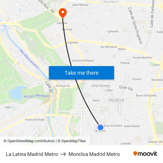 La Latina Madrid Metro to Moncloa Madrid Metro map