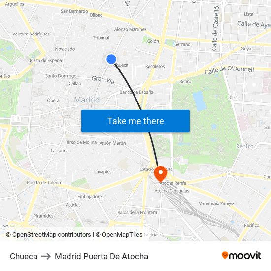 Chueca to Madrid Puerta De Atocha map