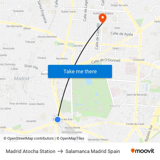 Madrid Atocha Station to Salamanca Madrid Spain map