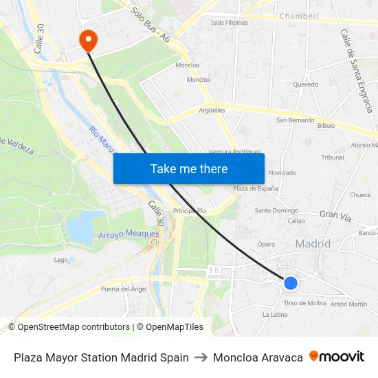 Plaza Mayor Station Madrid Spain to Moncloa Aravaca map