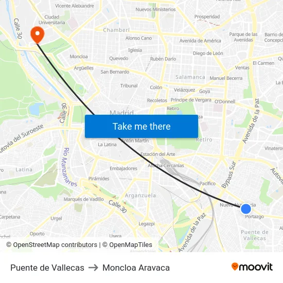 Puente de Vallecas to Moncloa Aravaca map