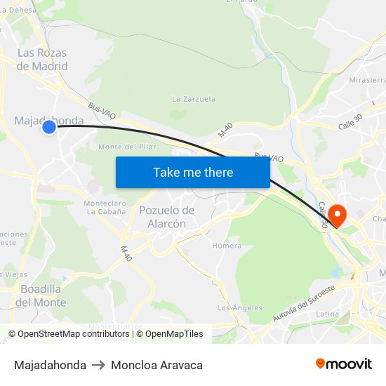 Majadahonda to Moncloa Aravaca map