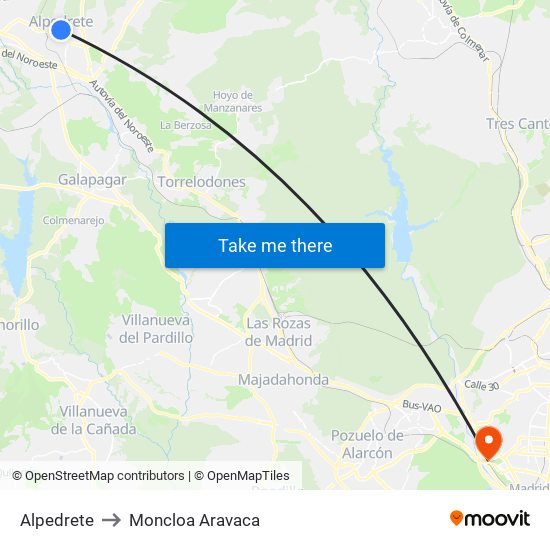 Alpedrete to Moncloa Aravaca map