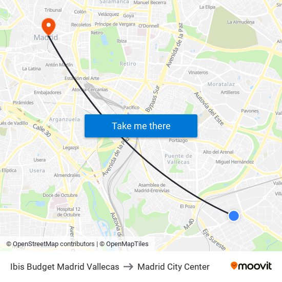 Ibis Budget Madrid Vallecas to Madrid City Center map