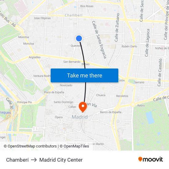 Chamberí to Madrid City Center map