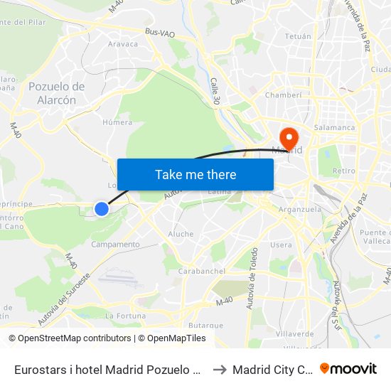 Eurostars i hotel Madrid Pozuelo de Alarcón to Madrid City Center map