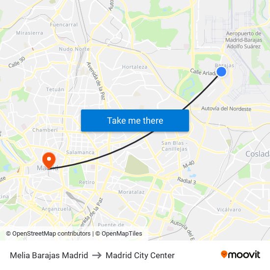 Melia Barajas Madrid to Madrid City Center map