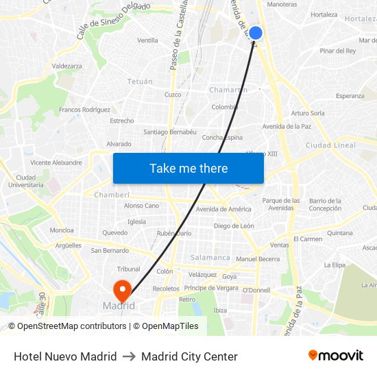 Hotel Nuevo Madrid to Madrid City Center map