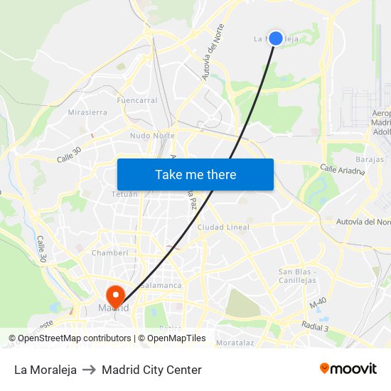 La Moraleja to Madrid City Center map