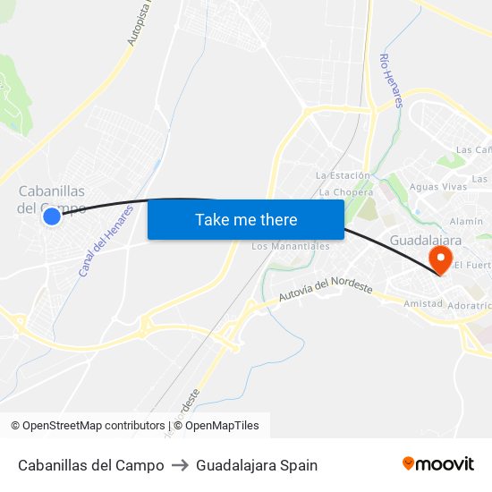 Cabanillas del Campo to Guadalajara Spain map