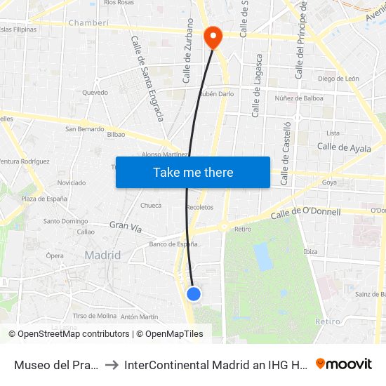 Museo del Prado to InterContinental Madrid an IHG Hotel map