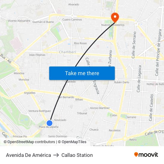 Avenida De América to Callao Station map