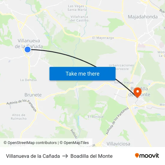 Villanueva de la Cañada to Boadilla del Monte map