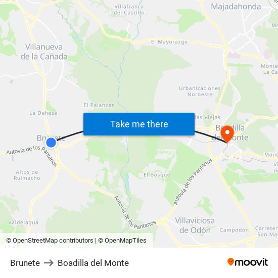 Brunete to Boadilla del Monte map