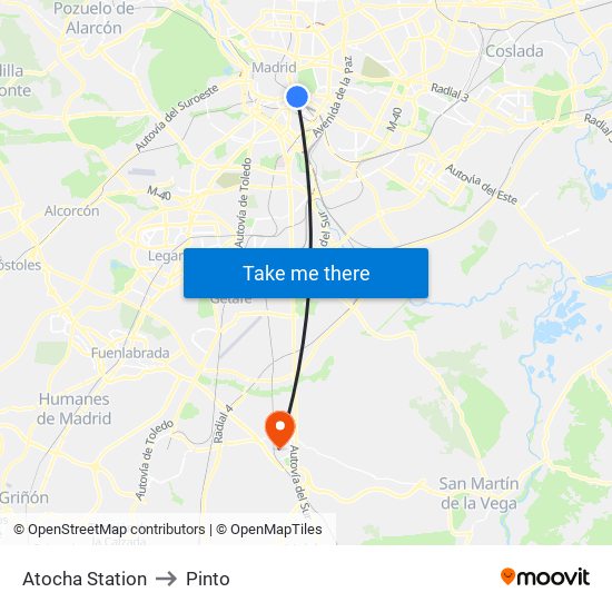 Atocha Station to Pinto map