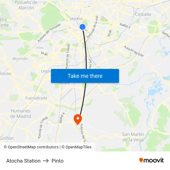 Atocha Station to Pinto map