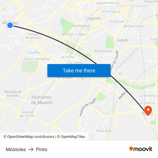 Móstoles to Pinto map