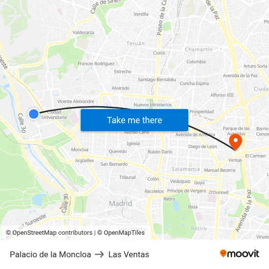 Palacio de la Moncloa to Las Ventas map