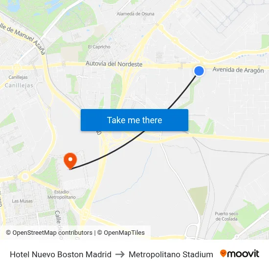 Hotel Nuevo Boston Madrid to Metropolitano Stadium map