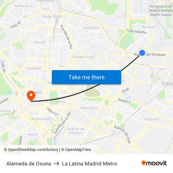 Alameda de Osuna to La Latina Madrid Metro map