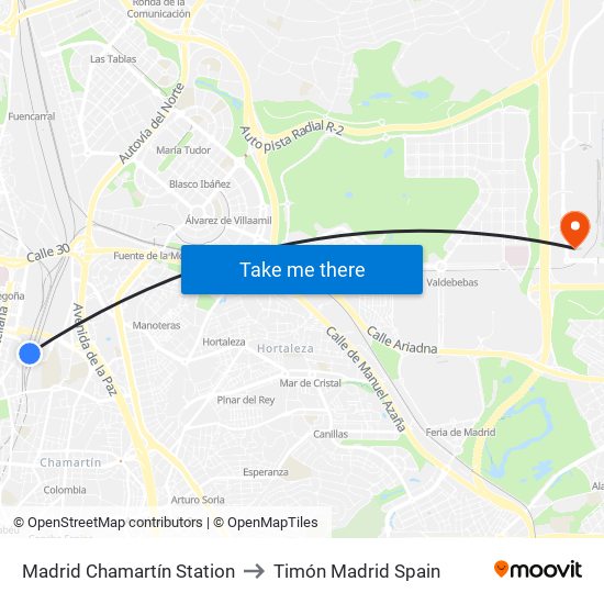Madrid Chamartín Station to Timón Madrid Spain map
