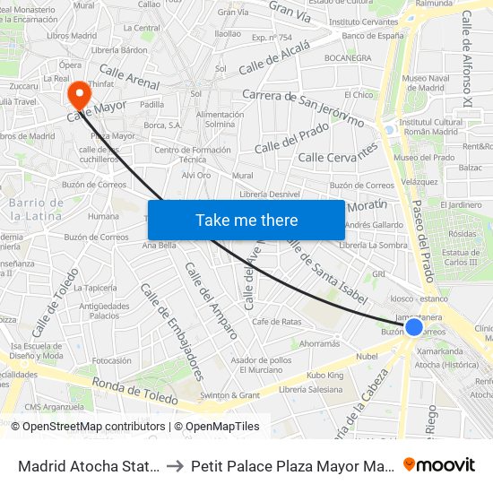 Madrid Atocha Station to Petit Palace Plaza Mayor Madrid map