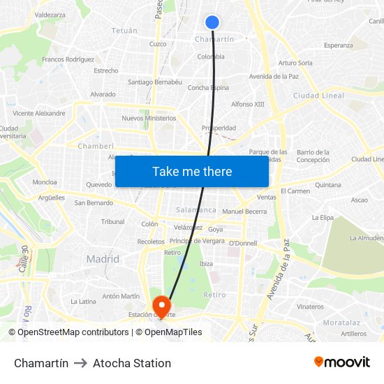 Chamartín to Atocha Station map