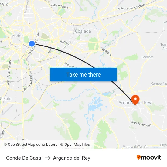 Conde De Casal to Arganda del Rey map