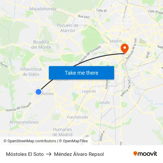 Móstoles El Soto to Méndez Álvaro Repsol map