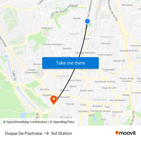 Duque De Pastrana to Sol Station map